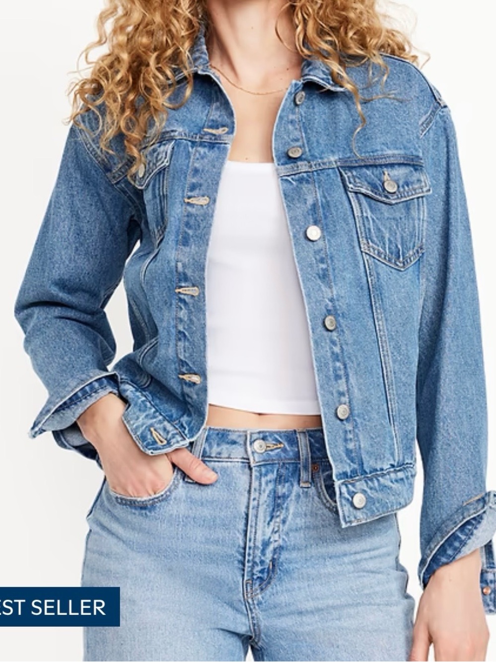 Old Navy Blue Cropped Denim Jacket for Women